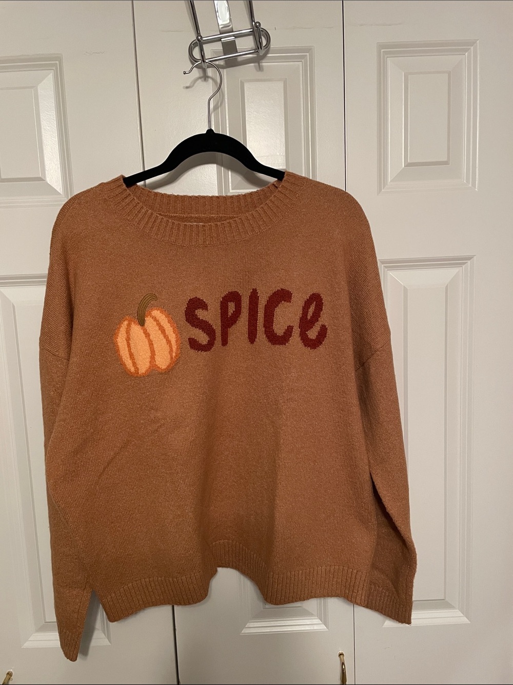 LOFT Rust Crewneck Sweater with Pumpkin 'SPICE' Graphic